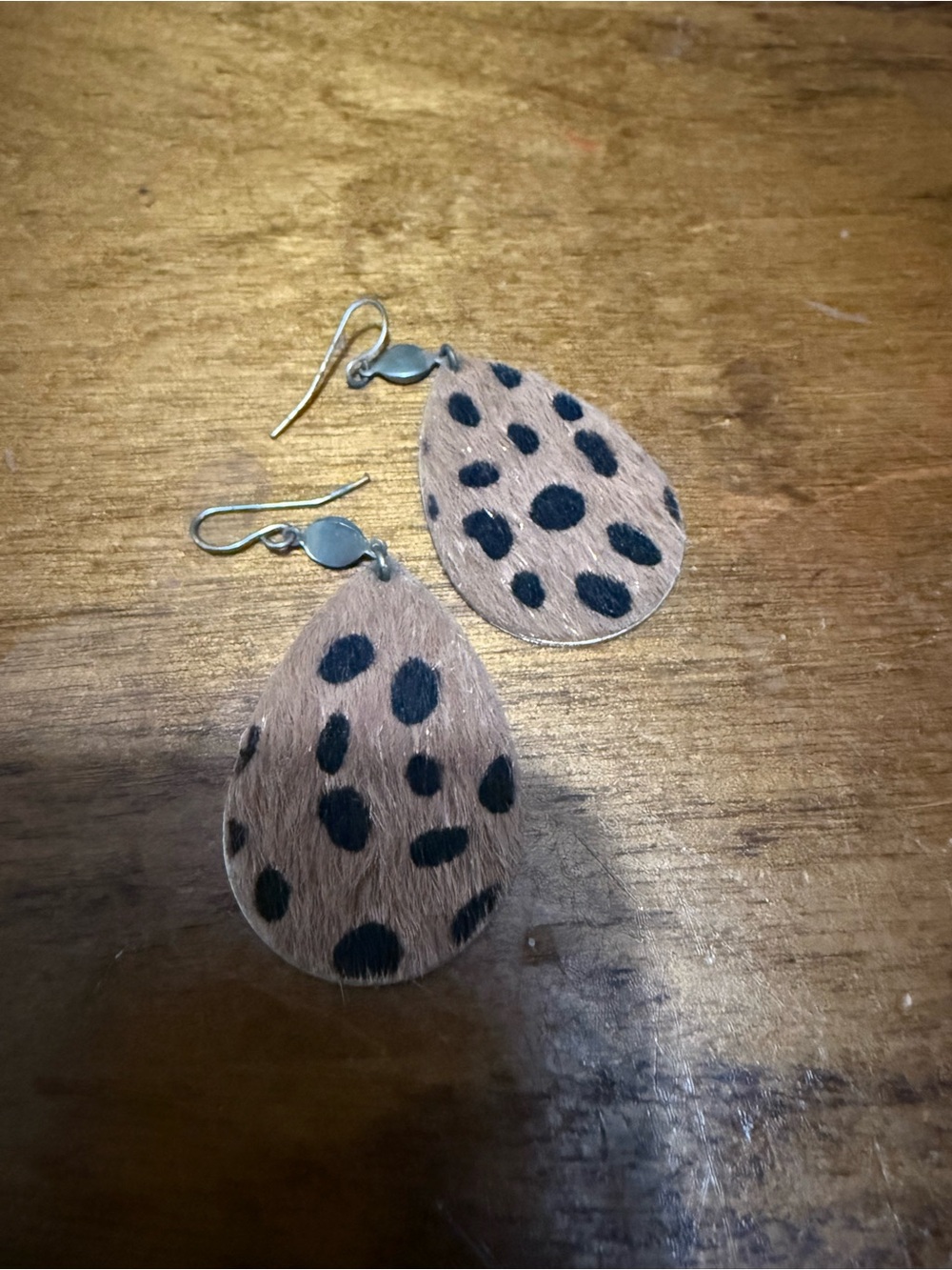 Women's Teardrop Leopard Print Faux Fur Earrings - Brown and Black